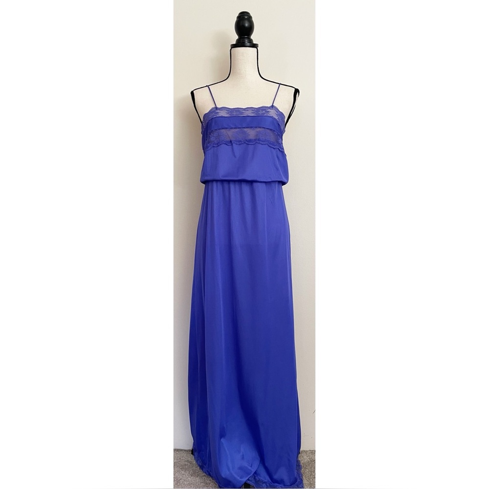 Vintage 80s Periwinkle Lace Floor Length Slip Dress